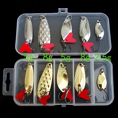 ╥Lot 10pcs Metal  Fishing Lures Bass Spoon Crank Bait Saltwater Tackle Hooks ╥ • $12.66