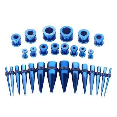 28PCS Ear Gauges Stretching Kit 12G-00G Tapers Tunnels Eyelets Blue 316L Steel • $5.99