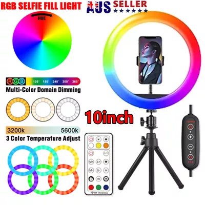 $27.48 • Buy RGB 10  LED Ring Light & Stand For Youtube Tiktok Makeup Video Phone Selfie