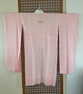 Vintage Japanese Kimono Inner Robe Nagajuban  Long Sleeve Pink Flower Pattern • $47.20