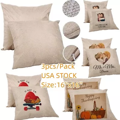 3Pcs Blank Linen Pillow Case Sublimation Throw Cushion Cover For DIY Printing US • $17.39