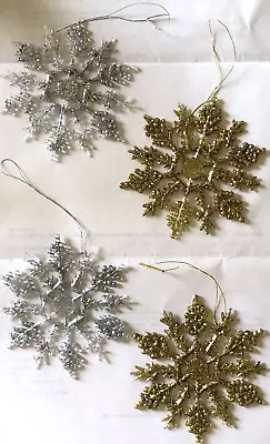 Snowflake Ornaments 2 Silver 2 Gold Sparkle Holiday Tree Decoration 4  • $9.88