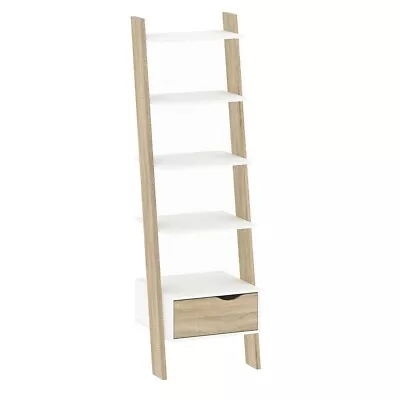 Leaning Bookcase 1 Drawer Living Room Furniture White/Matt Black White/Oak • £193