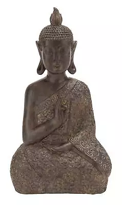 9  X 17  Brown Polystone Meditating Buddha Sculpture With Engraved Carvings • $36.38