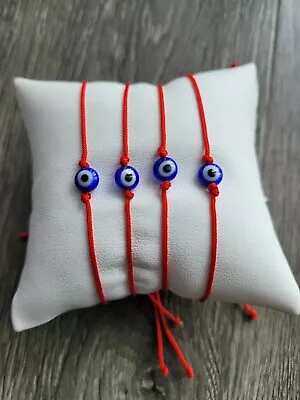 $10 • Buy 4 Blue 1mm String Evil Eye Bracelet Adjustable Lucky Matching Pair 6mm Eye Bead 