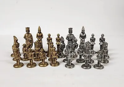 Vintage Brass/Pewter Metal (?) Chess Pieces Figures Lot Of 31-1 Piece Missing • $65.50