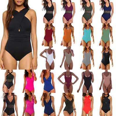 £10.06 • Buy Women Ladies Monokini Swimming Costume Tummy Control Swimsuit One Piece Swimwear
