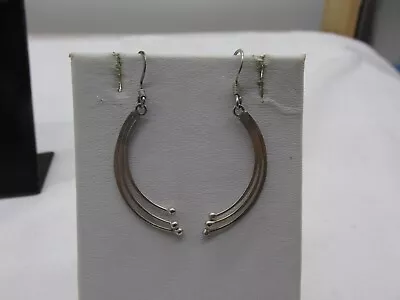 Vintage Sterling Silver Curved Design Drop Pierced Earrings 925 1.75  #603 • $15