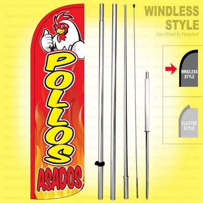 POLLOS ASADOS  Windless Swooper Flag Kit 15' Feather Banner Sign Rq-h • $64.95