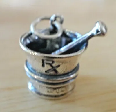 Sterling Silver 3D Large 14x13mm Pharmacy Mortar & Pestle RX Charm • $69.80
