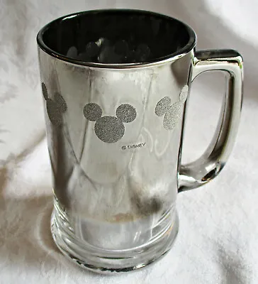 Disney Mickey Mouse Sparkly Ears Logo Metallic Silver Glass Tankard Stein • $8.49