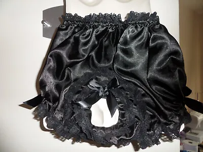 Adult Baby Sissy Black Peep Hole Panties  Lace Trim   Satin Bows M/l • £16.49