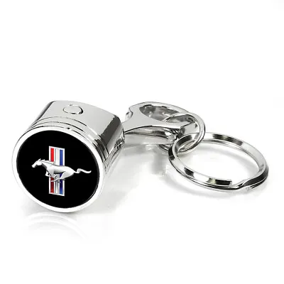 Chrome Finished Metal Piston Key Chain - Ford Mustang Tri-Bar • $19.99