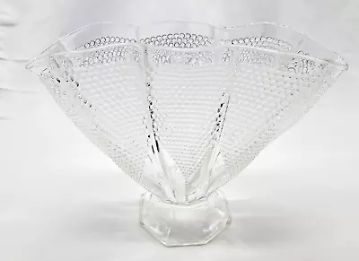 Vintage L.E. Smith Hobnail Pillow Ruffled Thousand Eye 8  Clear Fan Vase • $14.75