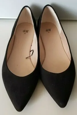 Women's H&M Size 9.5 Fabric Solid Black Slip On Flats • $13.99