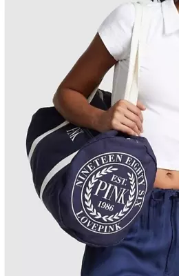 Victoria's Secret PINK Retro LOGO CANVAS DUFFLE Large Gym Bag Navy Blue NEW • $18.99