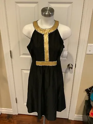 Tibi Black/Gold Metallic Sequin Front Dress Size 6 • $30.75