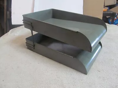 Vintage Metal Office Paper/letter Tray 2-tier Desk-top Oranizer Color Gray. • $1.95