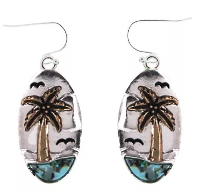 Metal Casting Palm Tree Fish Hook Earrings With Shell Accent Fast Shipping  • $12.95