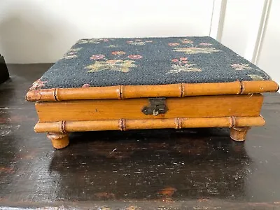 Unique French Antique Bamboo Upholstered Footstool Warming Stool W Brass Insert • $325