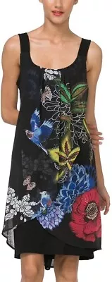 DESIGUAL 'Soleado' Bird Floral Print Overlay Sleeveless Dress Size EU 40 AUS 12 • $39