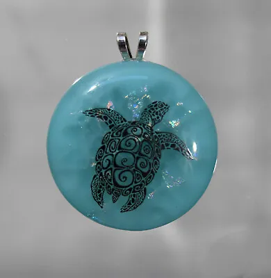 SEA TURTLE Handcrafted Fused Glass Pendant With Colorful Dichroic Accents • $12