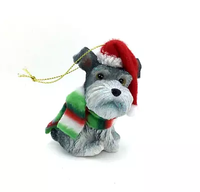 Schnauzer Dog Christmas Tree Ornament Striped Scarf Santa Hat • $11.99