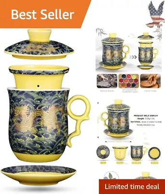 Stylish Chinese Dragon Tea-Mug With Strainer Infuser And Lid - Elegant 13.5oz • $31.49