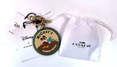 Coach X Disney Mickey Mouse Flower Patch Bag Charm Key Ring Leather NWT • $77.48