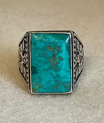 Vintage Navajo Sterling Silver Turquoise Thunderbird Ring Size 12 • $250