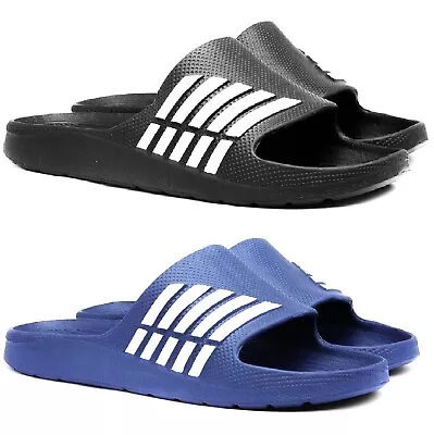 Mens Slip On Sliders Beach Mules Hoilday Pool Shower Stripe Summers Sandals Size • £8.95