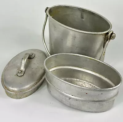 Vintage French Aluminium 3 Part Mess Tin Oval Shape Lunchbox Stamped Japy • $19.89