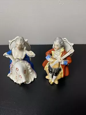 Pair Of Made In Occupied Japan Figures Man With Guitar In Chair & Woman In Chair • $15.99