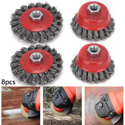 8Pcs Wheel Disc Cup Brush Twist Knot Wire Set Kit For Angle Grinder M14 Crew OZ • $27.45