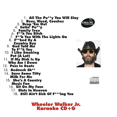 CUSTOM KARAOKE WHEELER WALKER 18 GREAT SONG Cdg CD+G CRUDE SHOCK EFFECT RARE + • $39.95