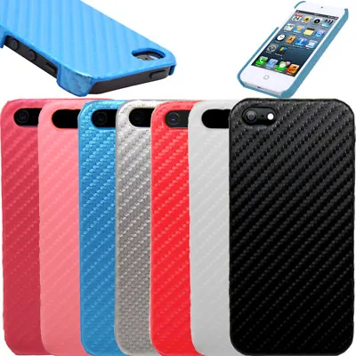 Carbon Fibre Inspired PU Leather Back Case Cover Skin For Apple IPhone 5 5SSE • £1.98