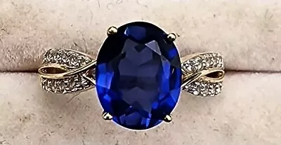 Outstanding Color Lab Created Sapphire 10kt Y Gold  Ring Sz.7 • $87