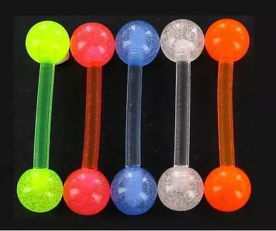 £3.50 • Buy Set Of 5 - Flexi Tongue Bars (12mm Length With 5mm Balls) - Glow In The Dark 