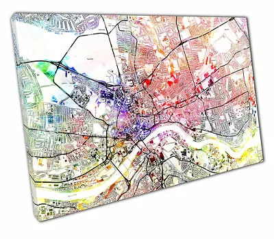 NEWCASTLE Street Map Art Print Watercolour Ready To Hang Canvas Wall Art Print • $17.43