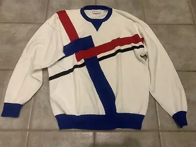 VINTAGE Mark Scot White Blue Golf Men's Size XL Knit Pullover Tennis Sweater • $34.95