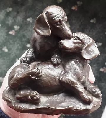 Dachshund Pups Playing Cold Cast Bronzed Resin Dog Model Dachshund Dog Ornament • £38