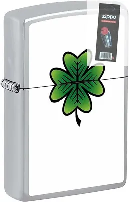 Zippo 08309 Four Leaf Clover Chrome Double Sided Lighter + FLINT PACK • $44.02