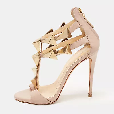 Giuseppe Zanotti Beige Leather Pyramid Studs Embellished Sandals Size 37 • $115.50