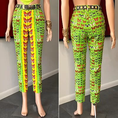 GIANNI VERSACE Cropped Jeans Butterfly Print Size 42/44 From 1995 Green & Yellow • $1499.99