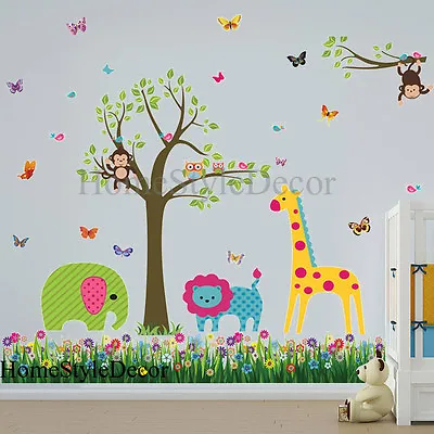 £11.28 • Buy Jungle Safari Zoo Animals Tree Wall Stickers Art Decal Children Kids Room Decor