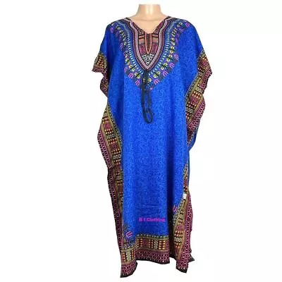 Blue Long Size Kaftan Dress Loose Casual Boho Women Maxi Dress Caftan Plus Size • $19.43