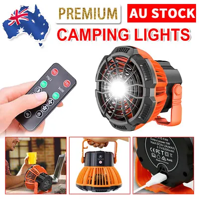Portable Camping Fan LED Light Rechargeable Outdoor Tent Lantern W/ Hook Remote • $32.25