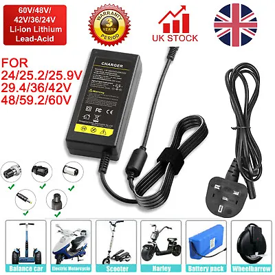 24V~60V Ebike Scooter Charger For Lead Acid Li-ion SLA Battery Power Supply Cord • £11.99