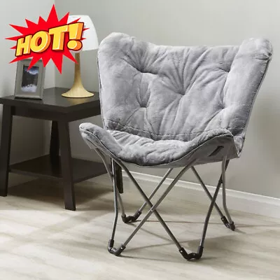 Folding Faux Fur Butterfly Chair Seat Stool Saucer Soft Folding Living Room Sofa • $34.97