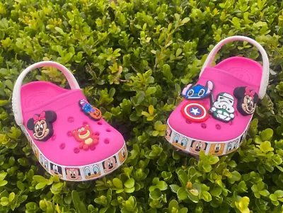 Crocs Disney Minnie Mouse Shoes Clogs Pink + Jibbitz Charms C9 CLEAN & CUTE! • $28